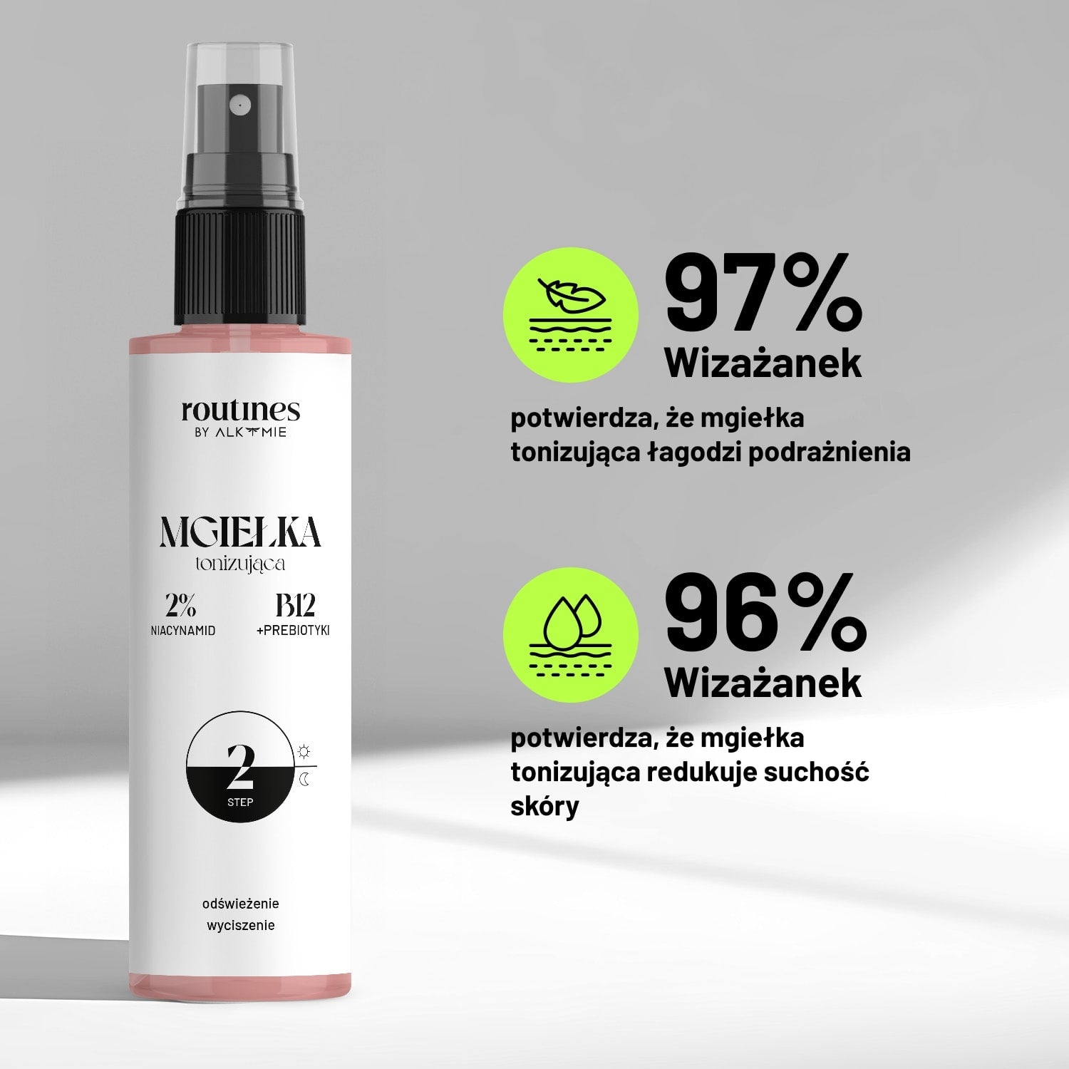 Mgiełka tonizująca Routines STEP 2 – zbliżenie na etykietę ze składnikami
